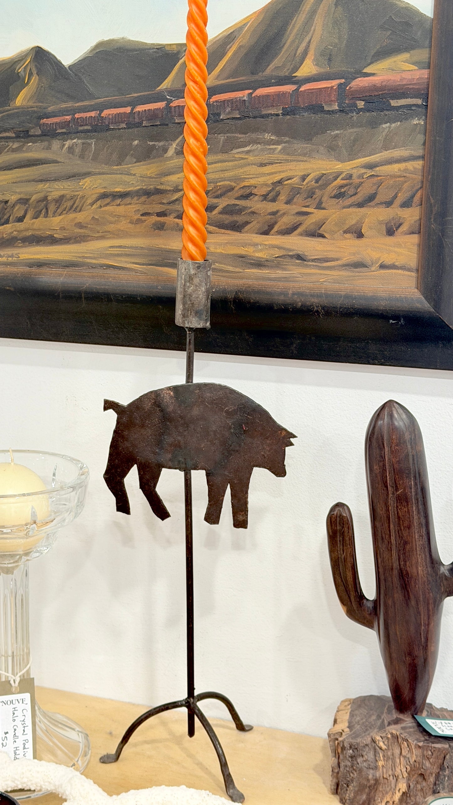 Handmade Iron Pig Tapered Candle Holder
