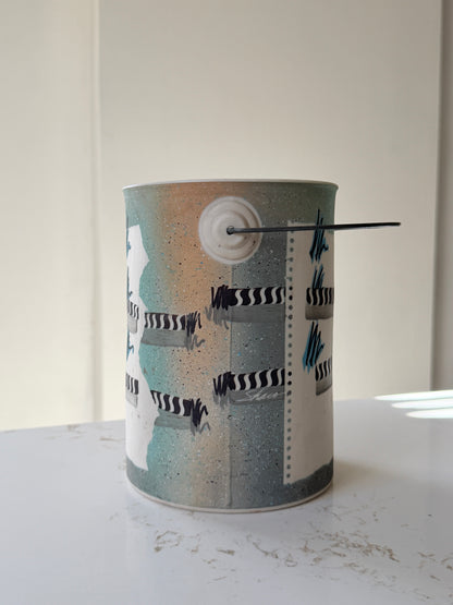 Handcrafted Teal, Black and White Abstract Ceramic Ice Bucket
