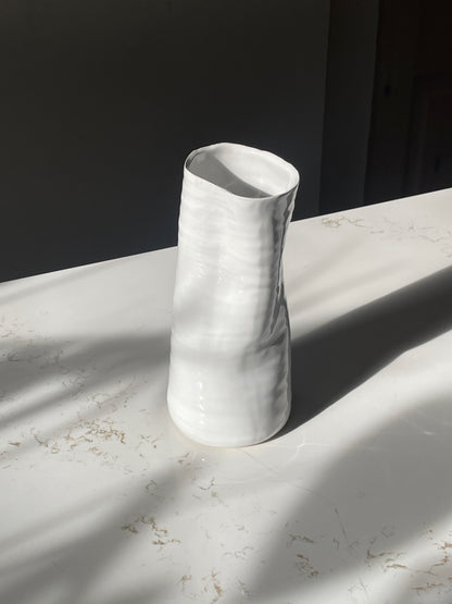 White Crumpled and Pinched Ceramic Vase