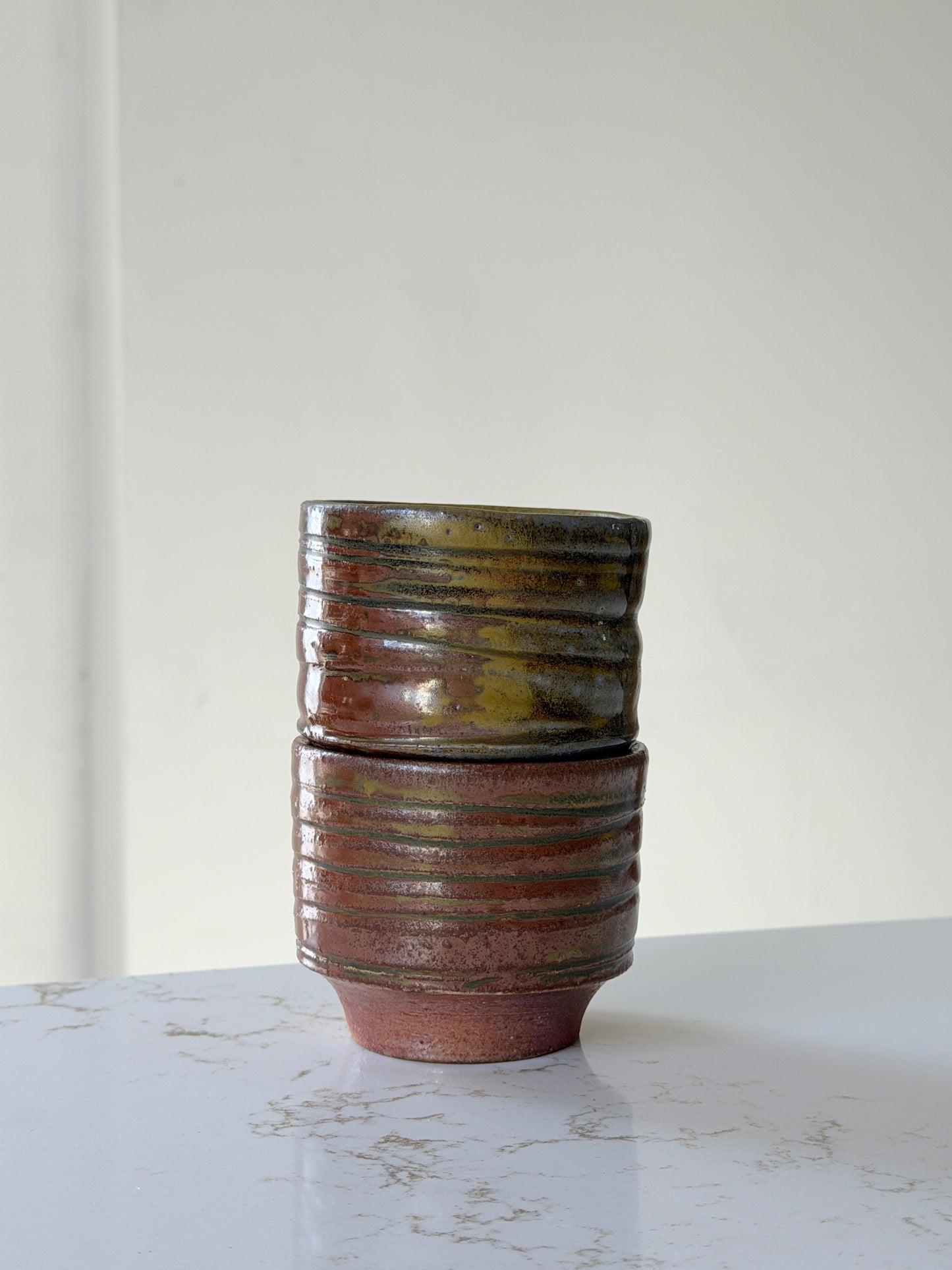 Earthe Glaze Pair Stacking Stoneware Espresso Mugs by Gibbs ‘04