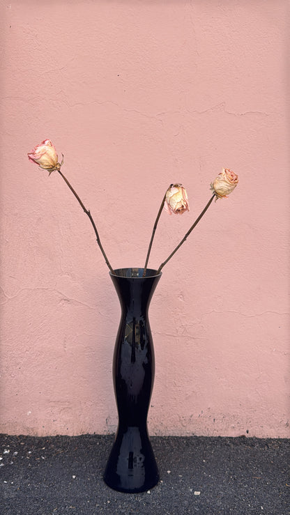 Black Glass Hourglass Angular Flower Vase