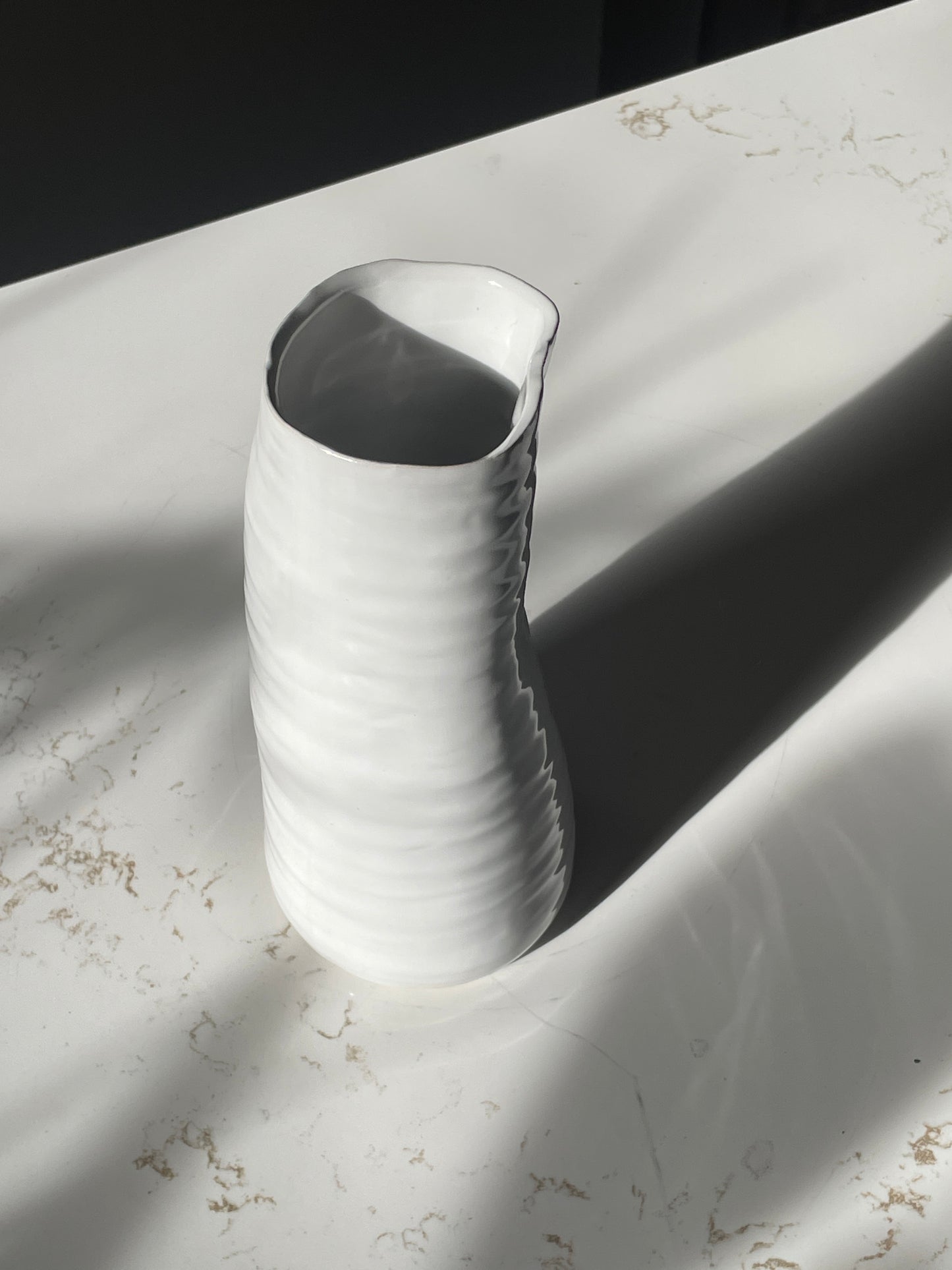 White Crumpled and Pinched Ceramic Vase