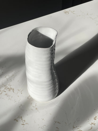 White Crumpled and Pinched Ceramic Vase