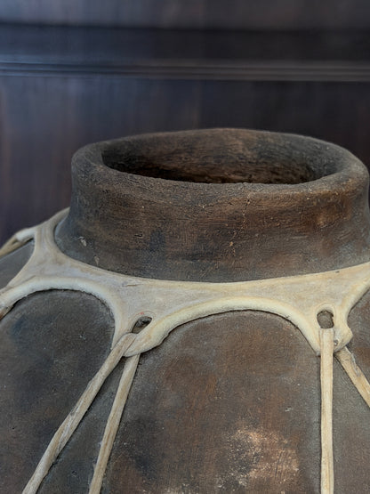 Tarahumara North Mexico Tribe Pottery with Stretched Raw Hide Design