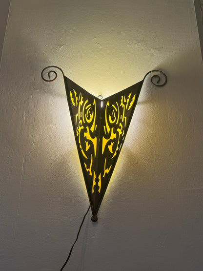 Abstract Welded Metal Wall Sconce with Yellow Backing