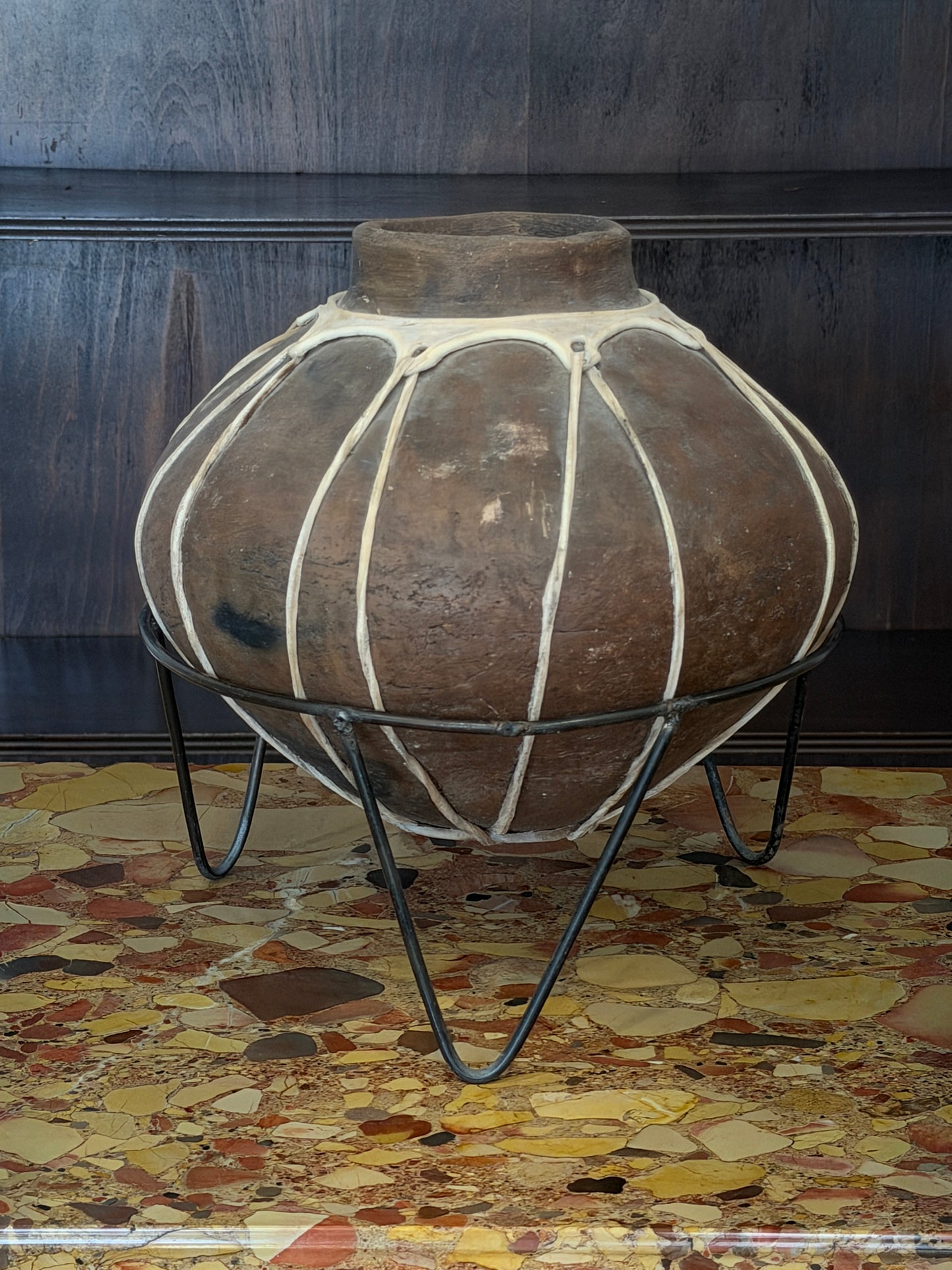 Tarahumara North Mexico Tribe Pottery with Stretched Raw Hide Design