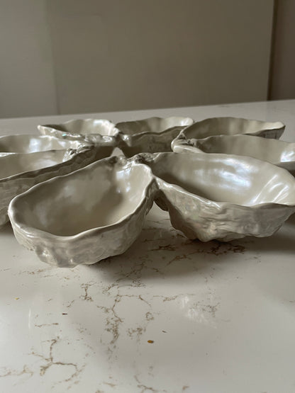 Iridescent Ivory Ceramic Oyster Trinket Dish