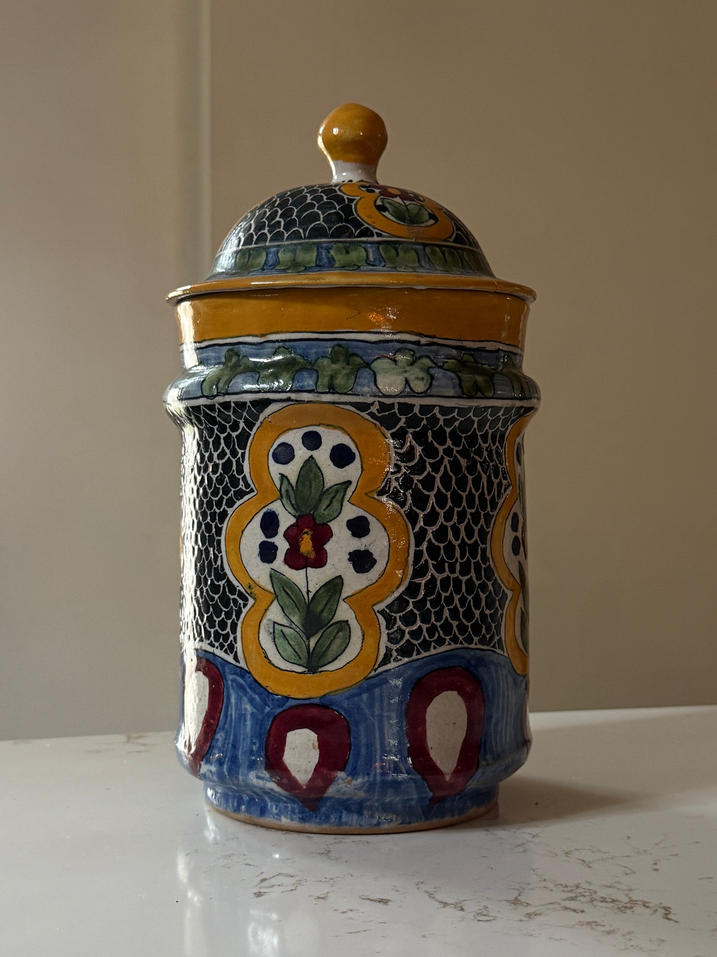 Handpainted Vintage Terracotta Talavera Jar