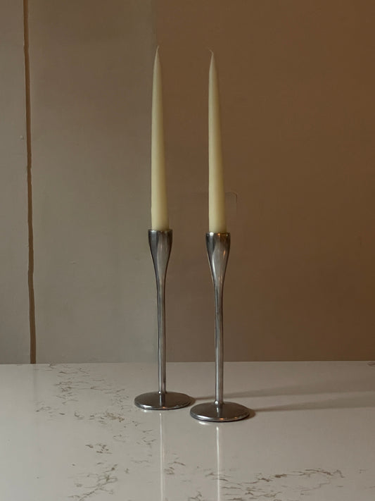 Vintage Silver Brushed Candle Holder Pair