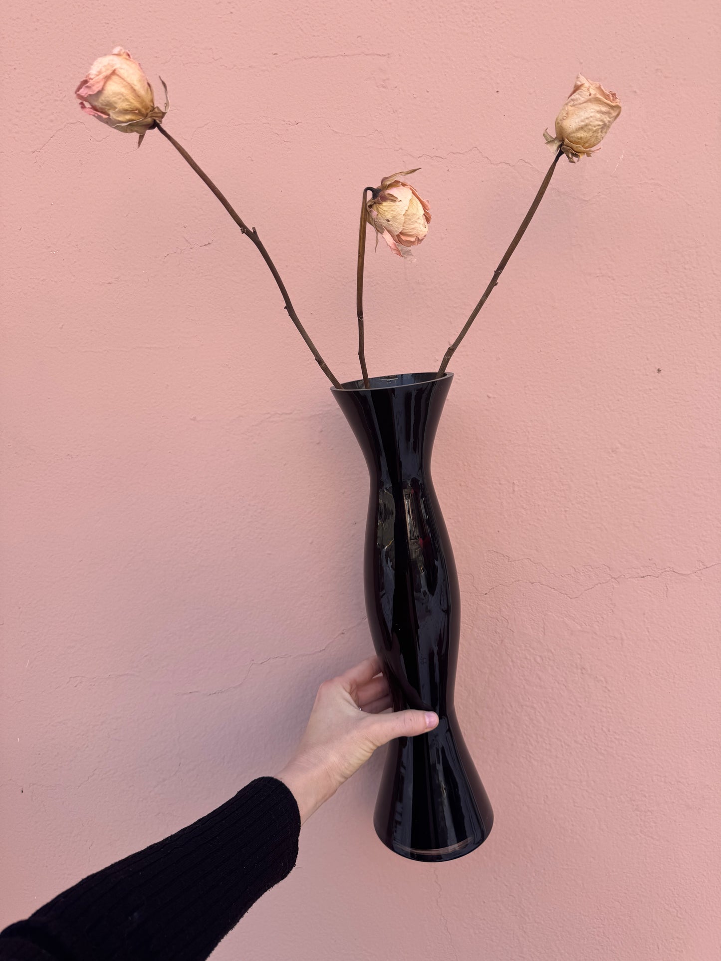 Black Glass Hourglass Angular Flower Vase