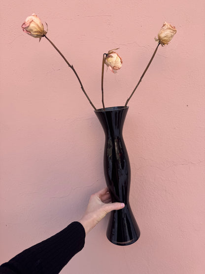 Black Glass Hourglass Angular Flower Vase