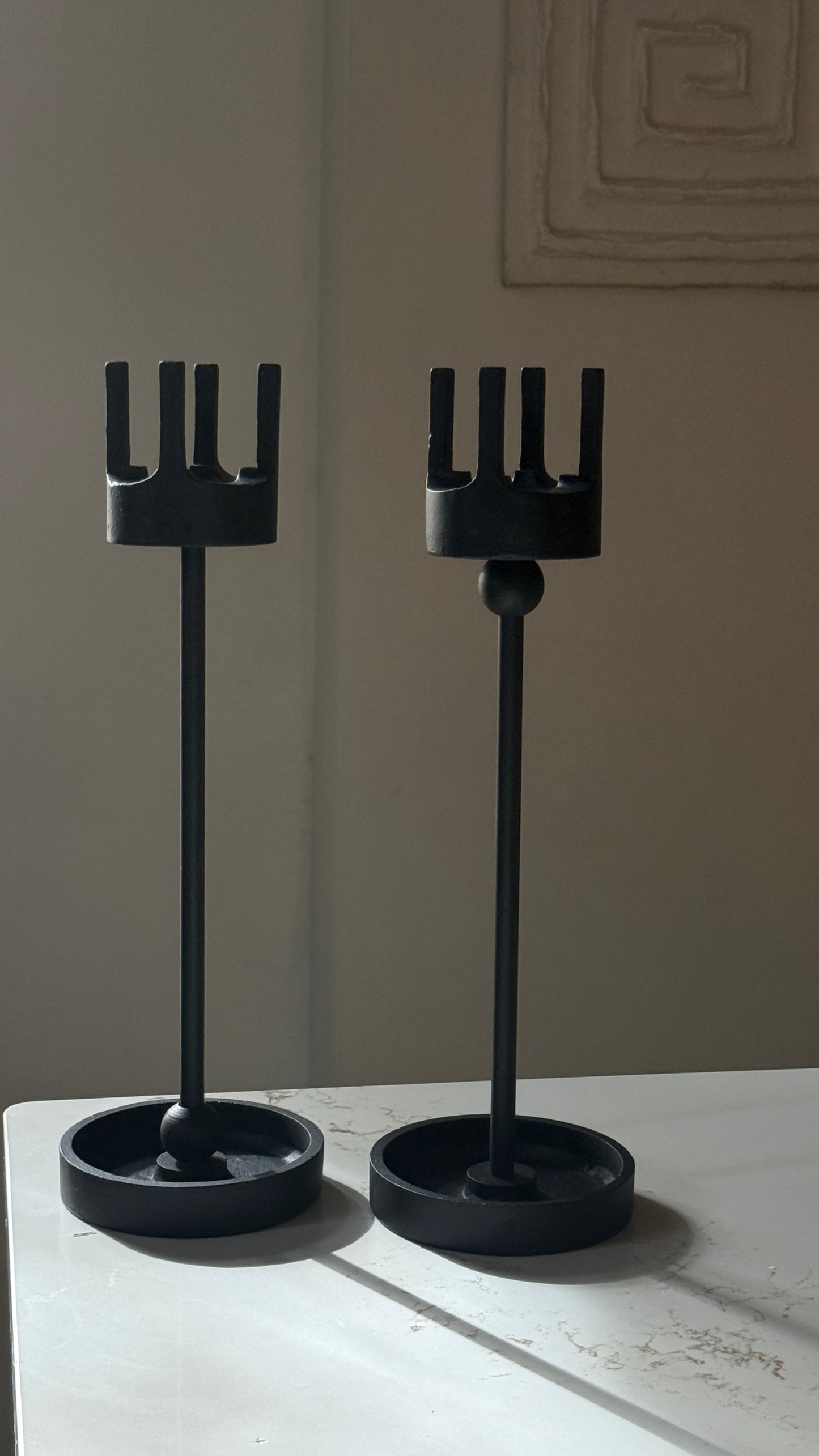 Pair of Vintage Iron Brutalist Van Keppel Green Inspired Candle Holders