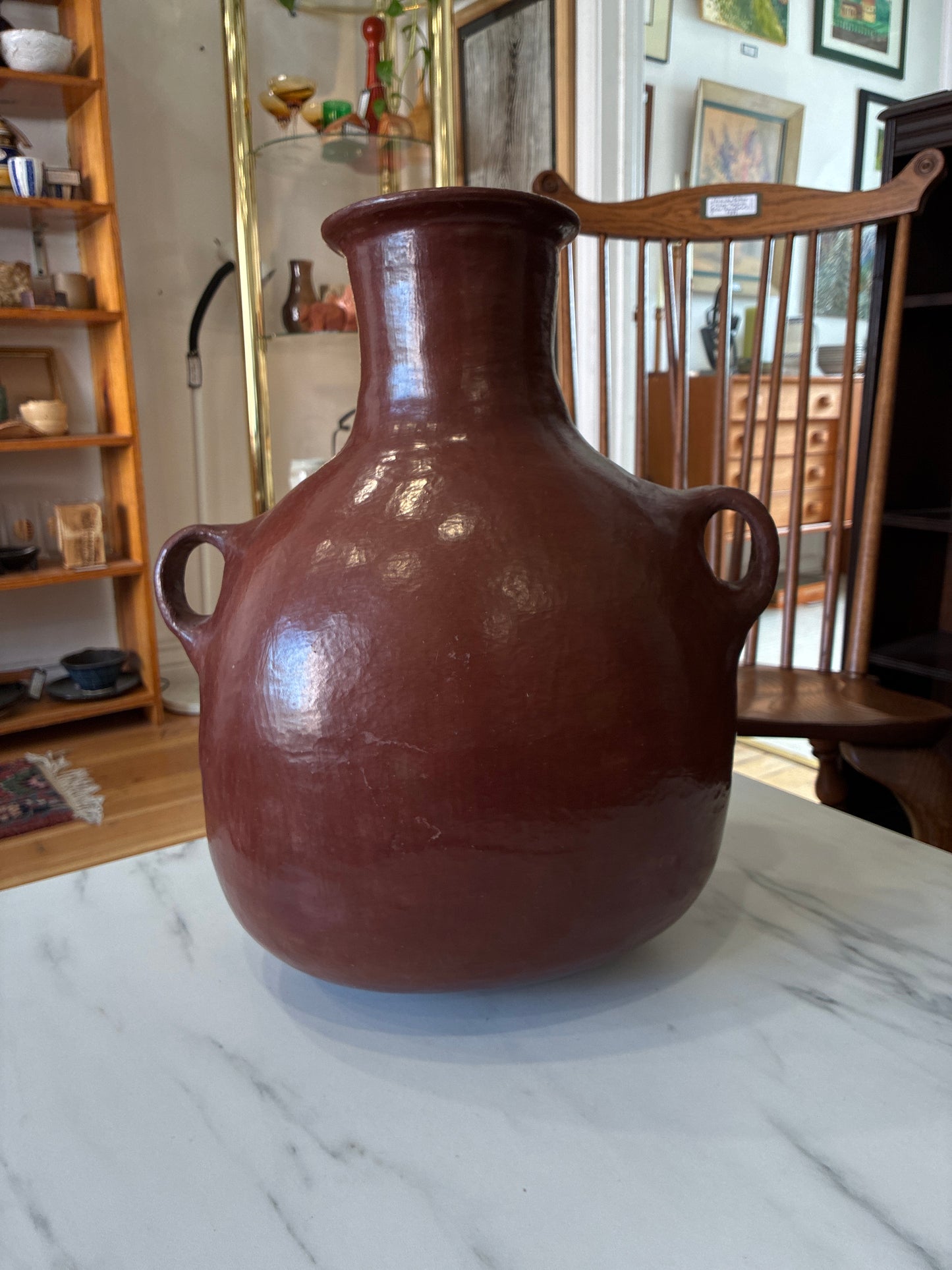 Large Terracotta Dual Handled Round Bottom Jug