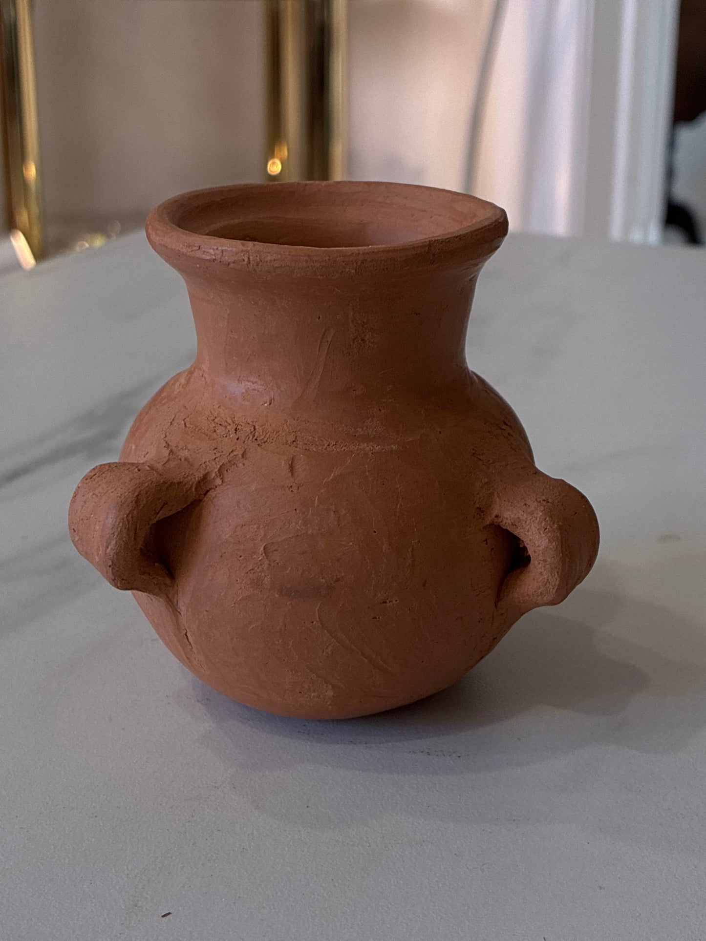 Tri Handle Terracotta Handmade Sculpted Pot by León Artesanias