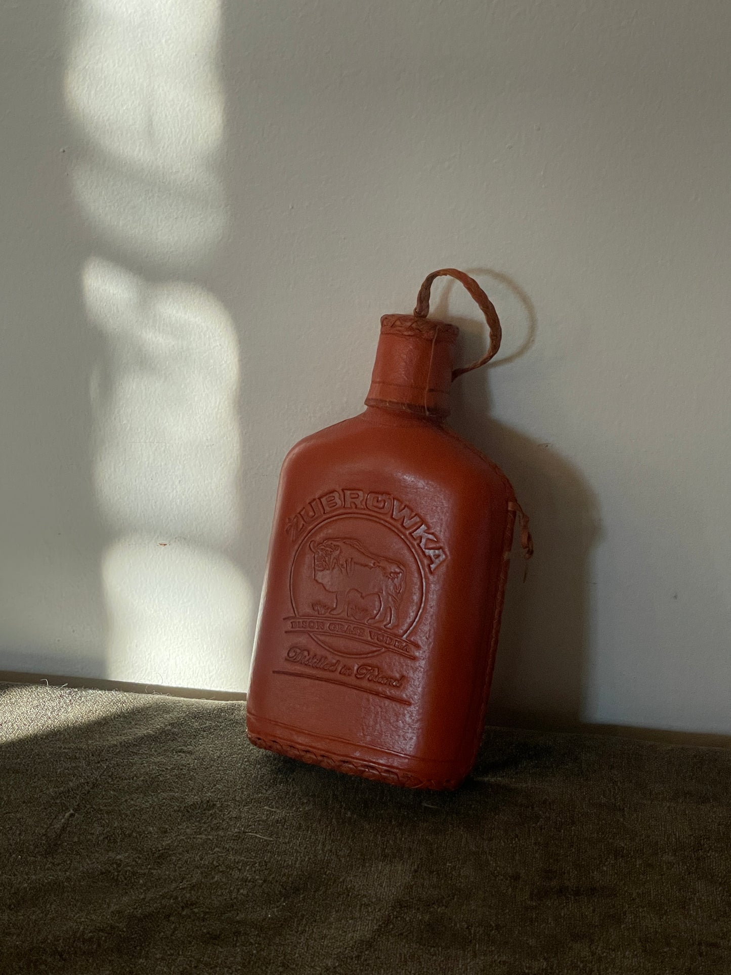 Vintage Leather “Zubrowska” Polish Vodka Flask (empty)