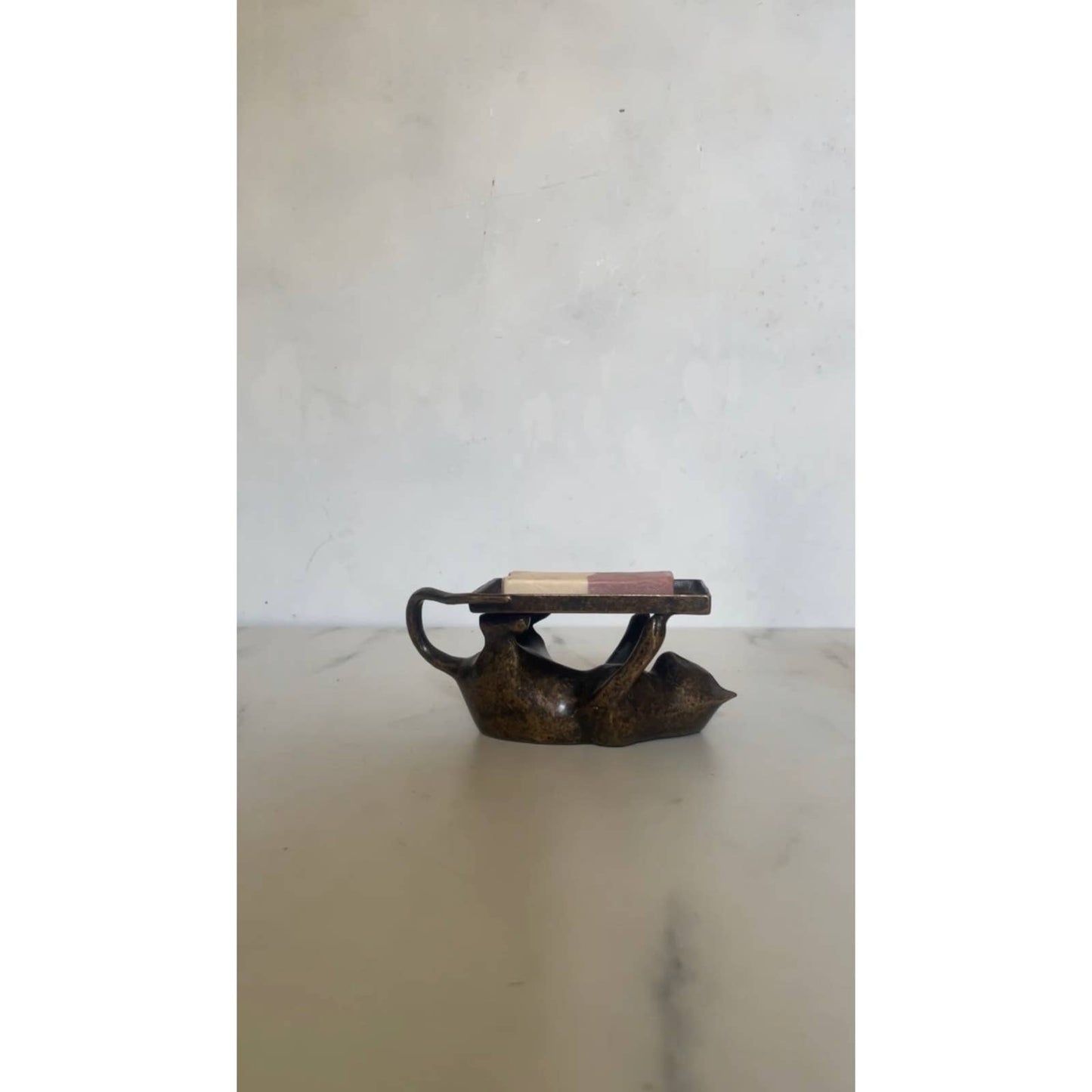 Bronzed Playful Cat Business Card Soap and Jewelry Holder