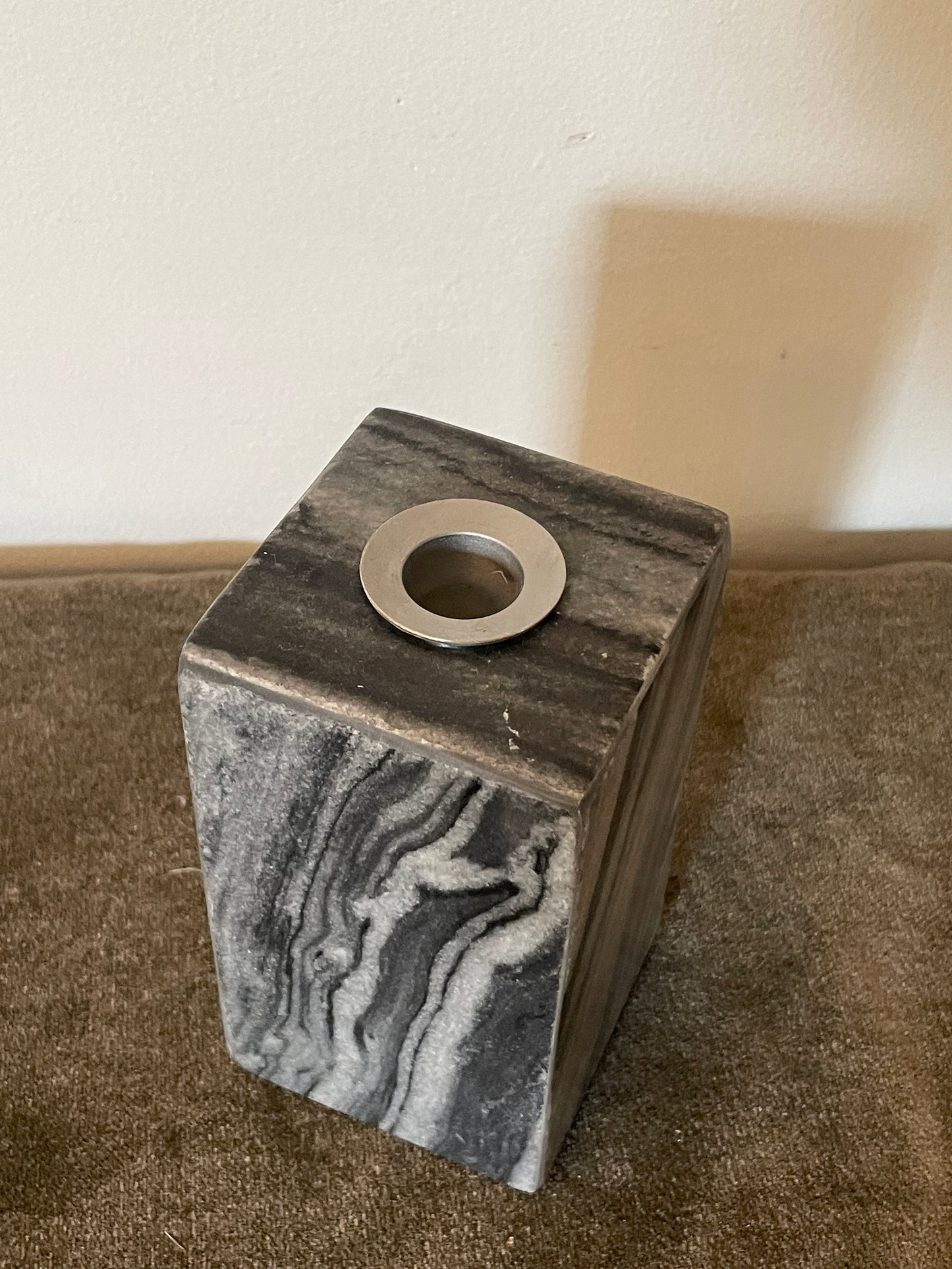 Dark Grey Cubed Marble Podium Taper Candle Holder