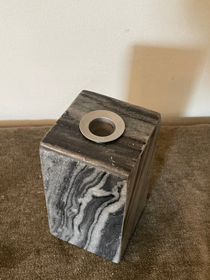 Dark Grey Cubed Marble Podium Taper Candle Holder