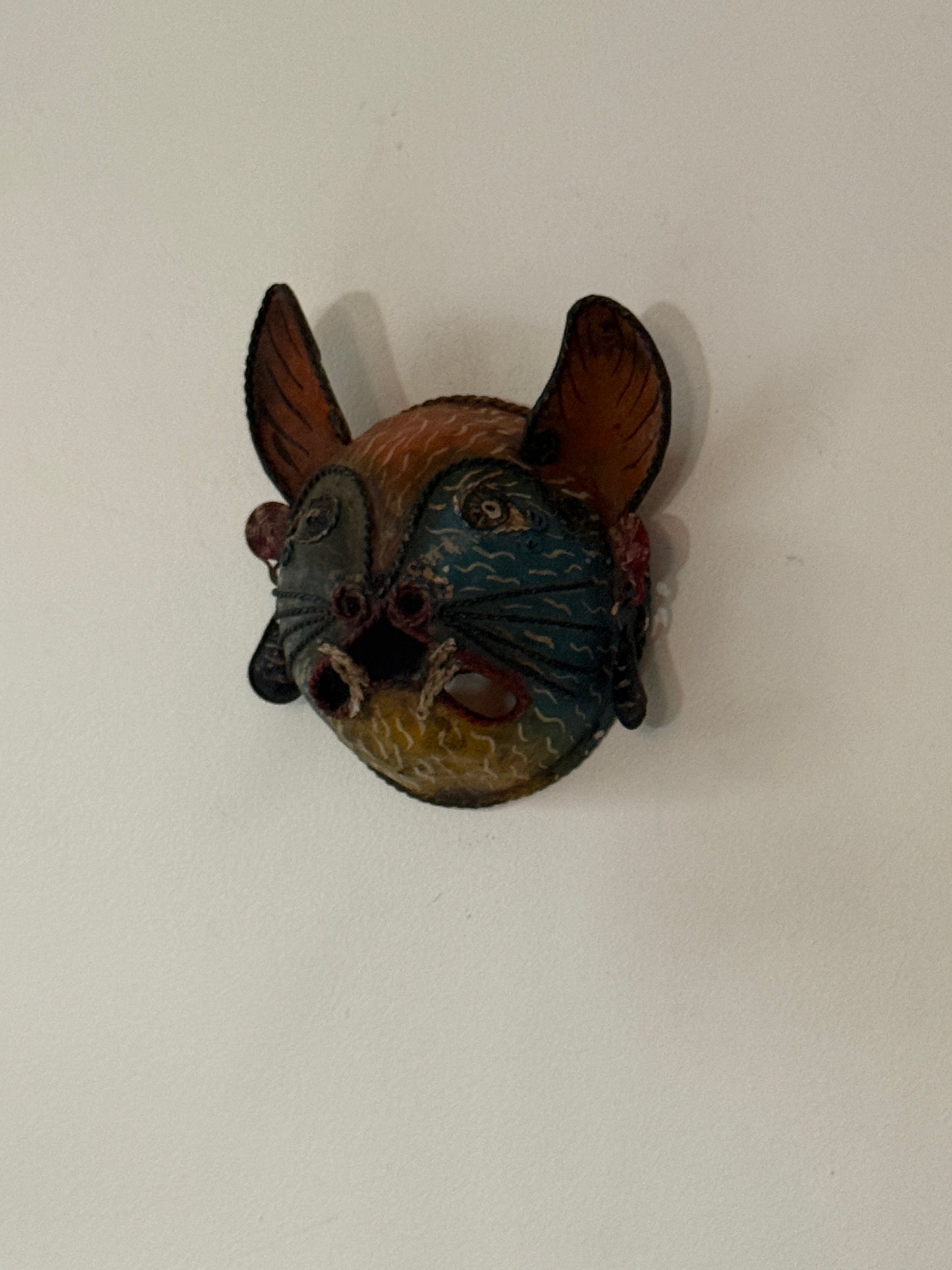 Rare 1910 Handcrafted Copper Guerrero Mexican Folk Art Bat Mask