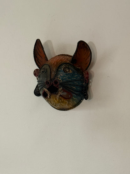 Rare 1910 Handcrafted Copper Guerrero Mexican Folk Art Bat Mask