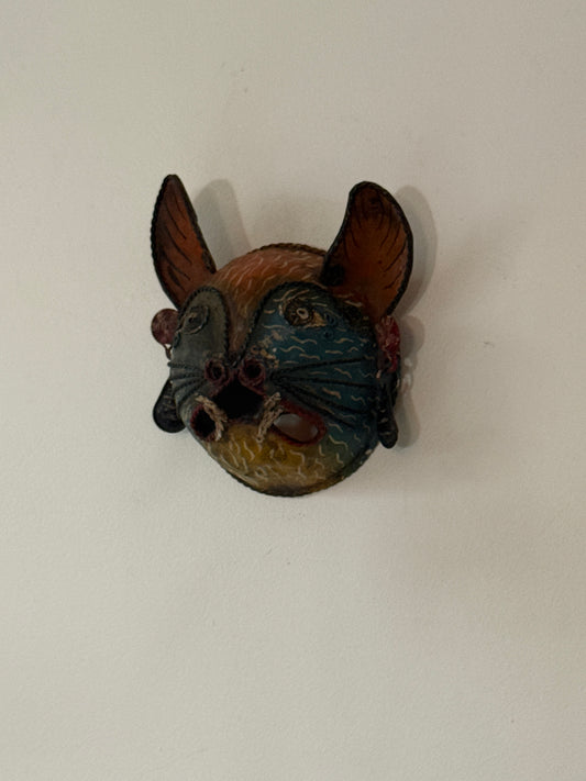 Rare 1910 Handcrafted Copper Guerrero Mexican Folk Art Bat Mask