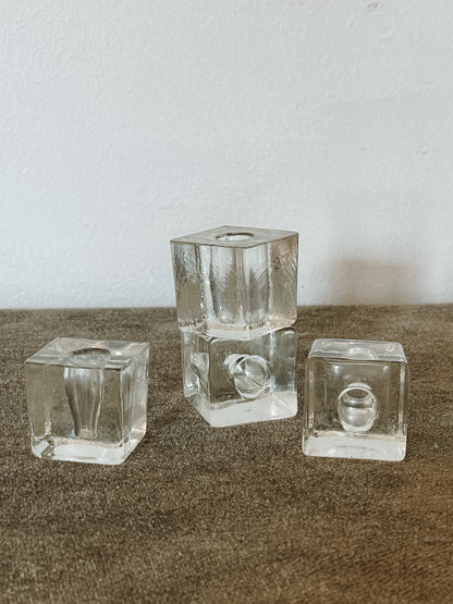 Iittalia Finnish Sculpted Glass Ice Cube Thin Taper Candle holders - Set of 4