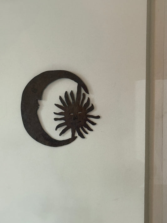 Rustic Recycled Cut Metal Sun & Moon Wall Art