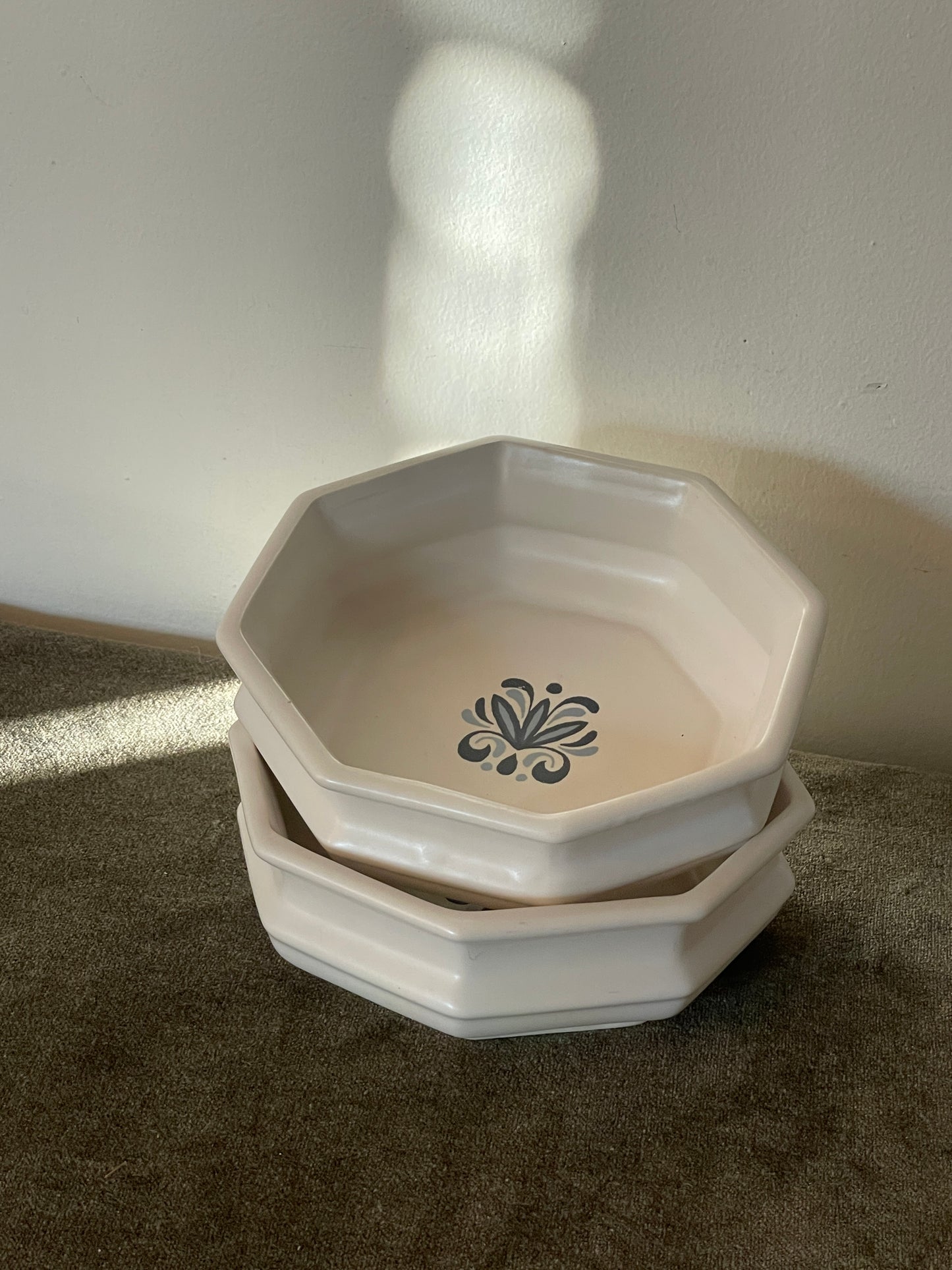 Porcelain Floral Painted Octagonal Bowls - Set of 2