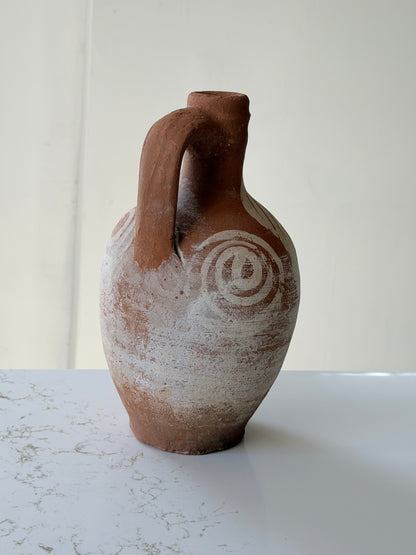 Turkish Terracotta Jug with Abstract Painted Adornments