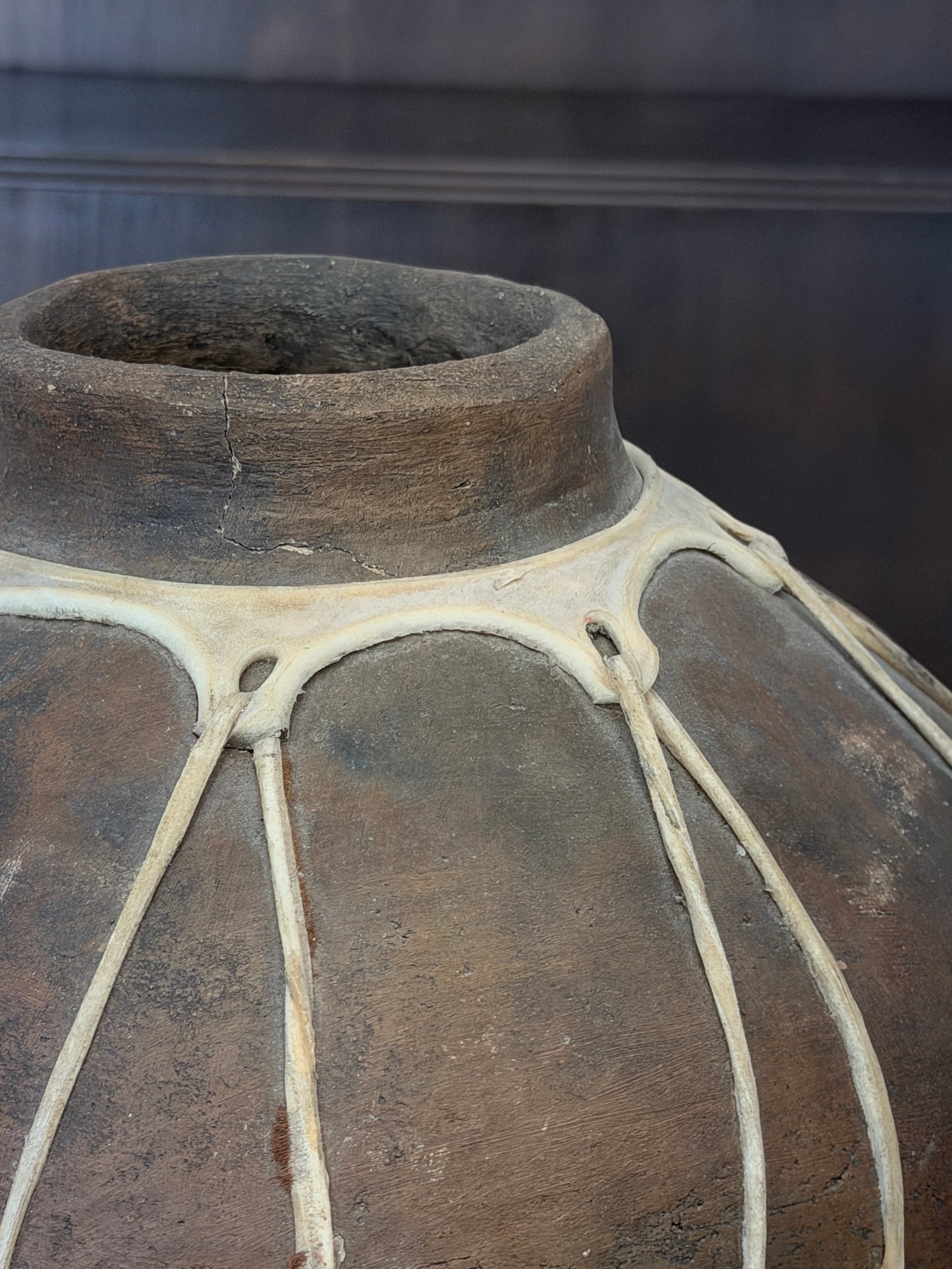 Tarahumara North Mexico Tribe Pottery with Stretched Raw Hide Design