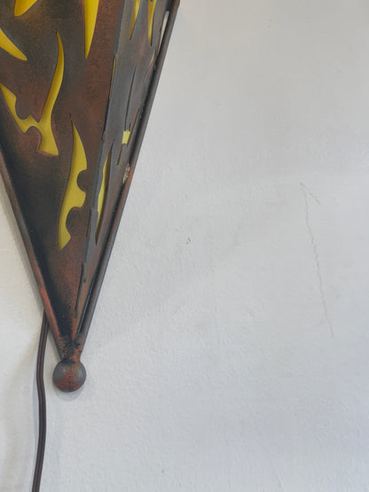 Abstract Welded Metal Wall Sconce with Yellow Backing