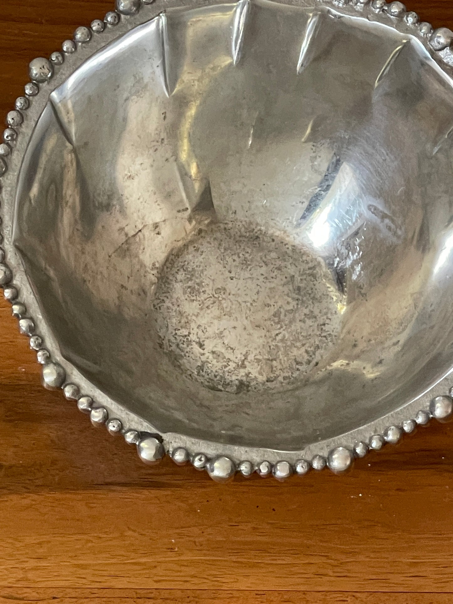 Organic Pearl Beaded Pewter Bowl