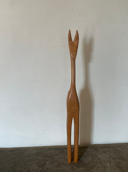 Tall Wood Carved Deer Figurine