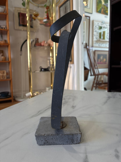 Minimalist Metal Loop Sculpture on Concrete Base
