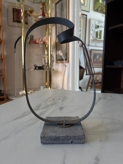 Minimalist Metal Loop Sculpture on Concrete Base