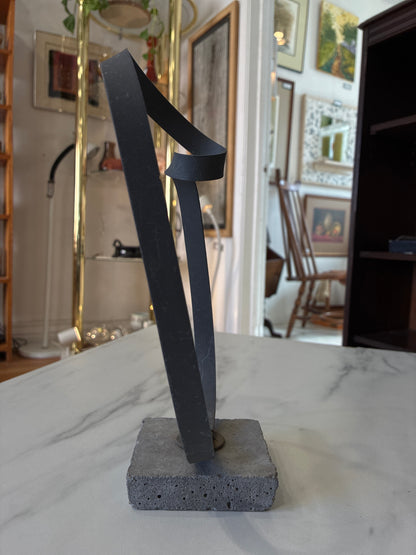 Minimalist Metal Loop Sculpture on Concrete Base