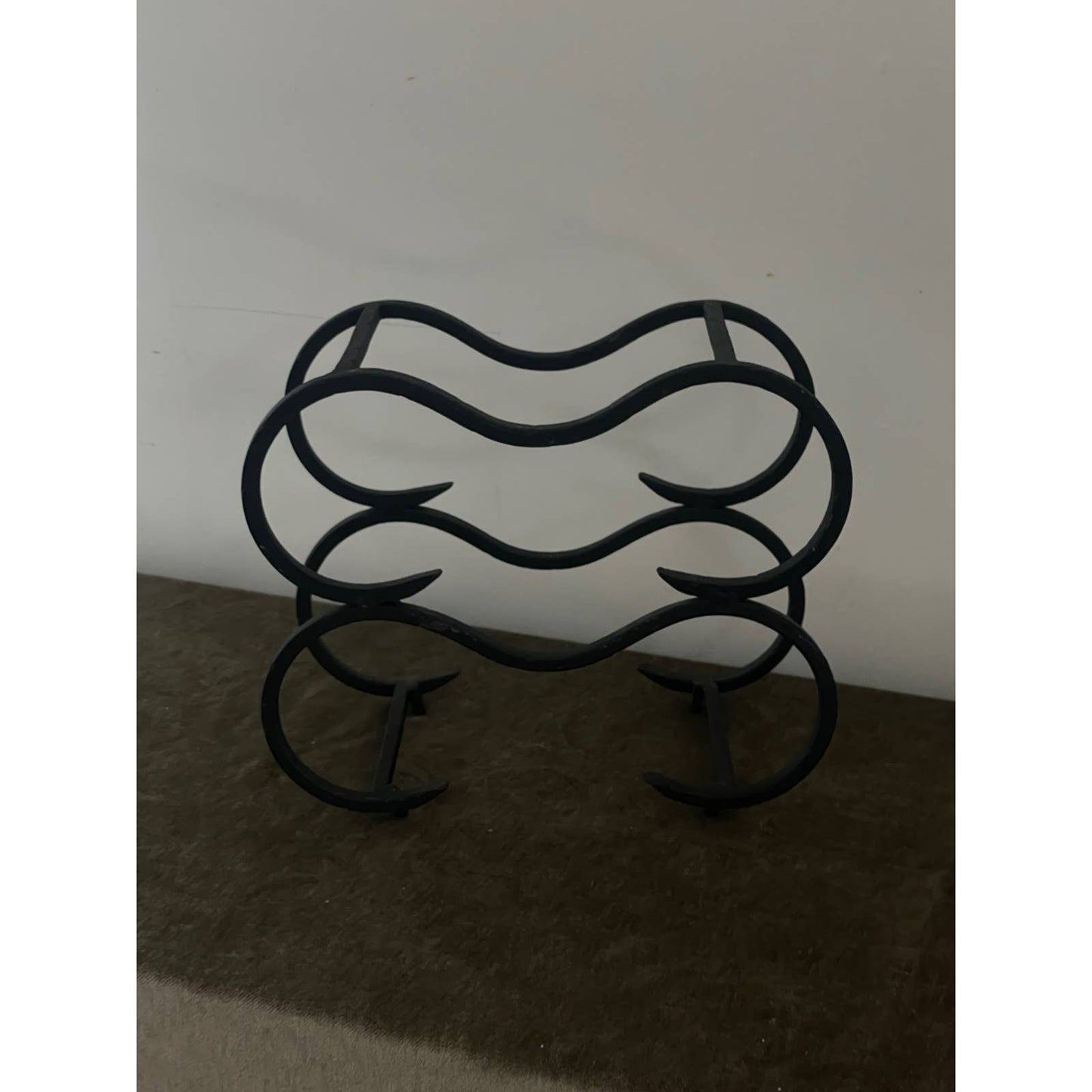 70’s Welded Cast Iron Scrolling 6-Bottle Wine Rack