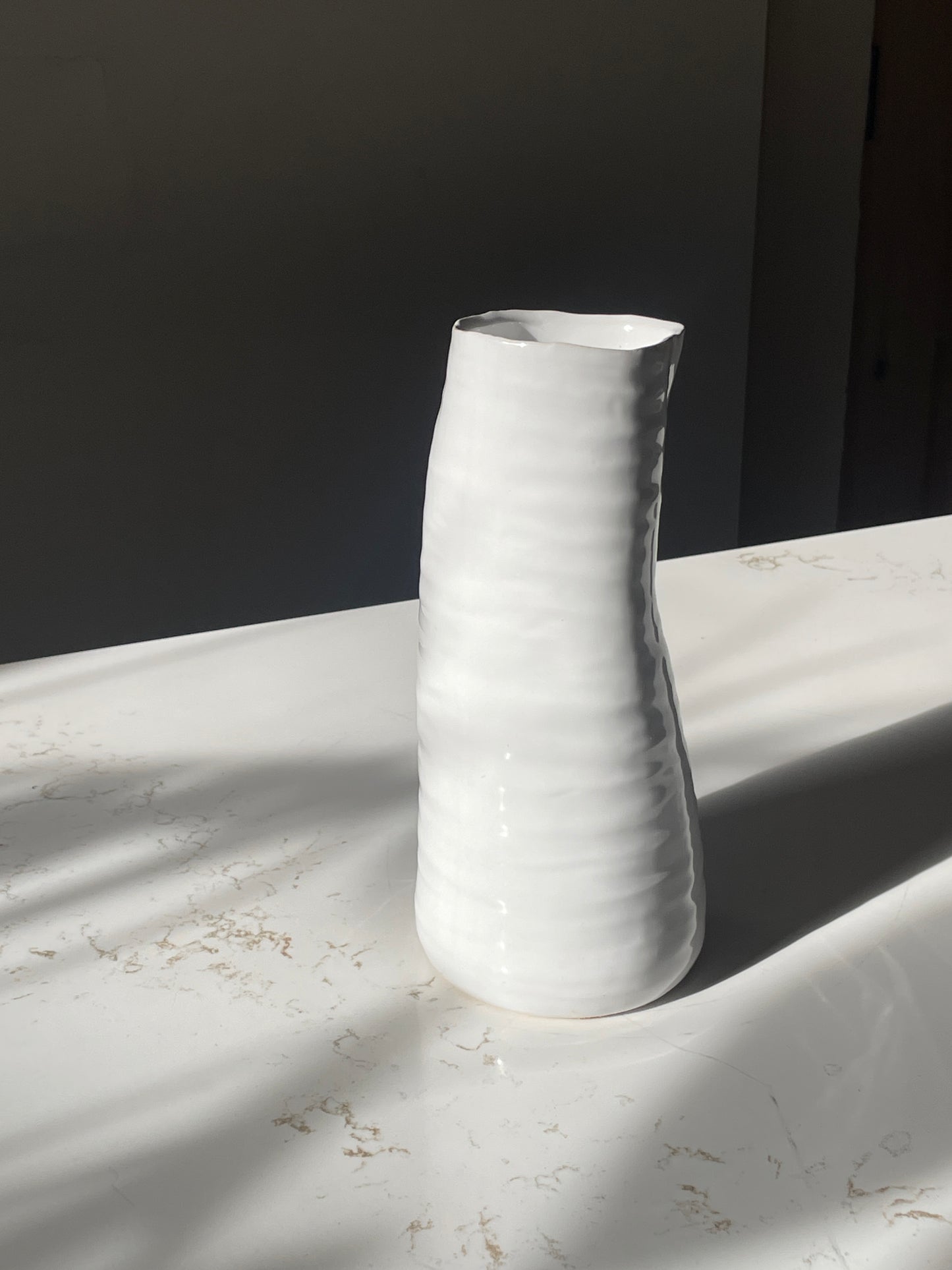 White Crumpled and Pinched Ceramic Vase