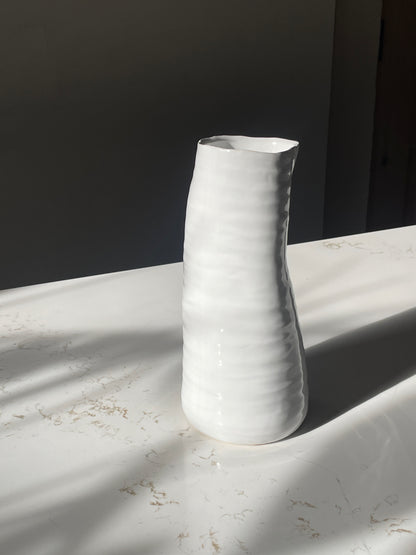 White Crumpled and Pinched Ceramic Vase