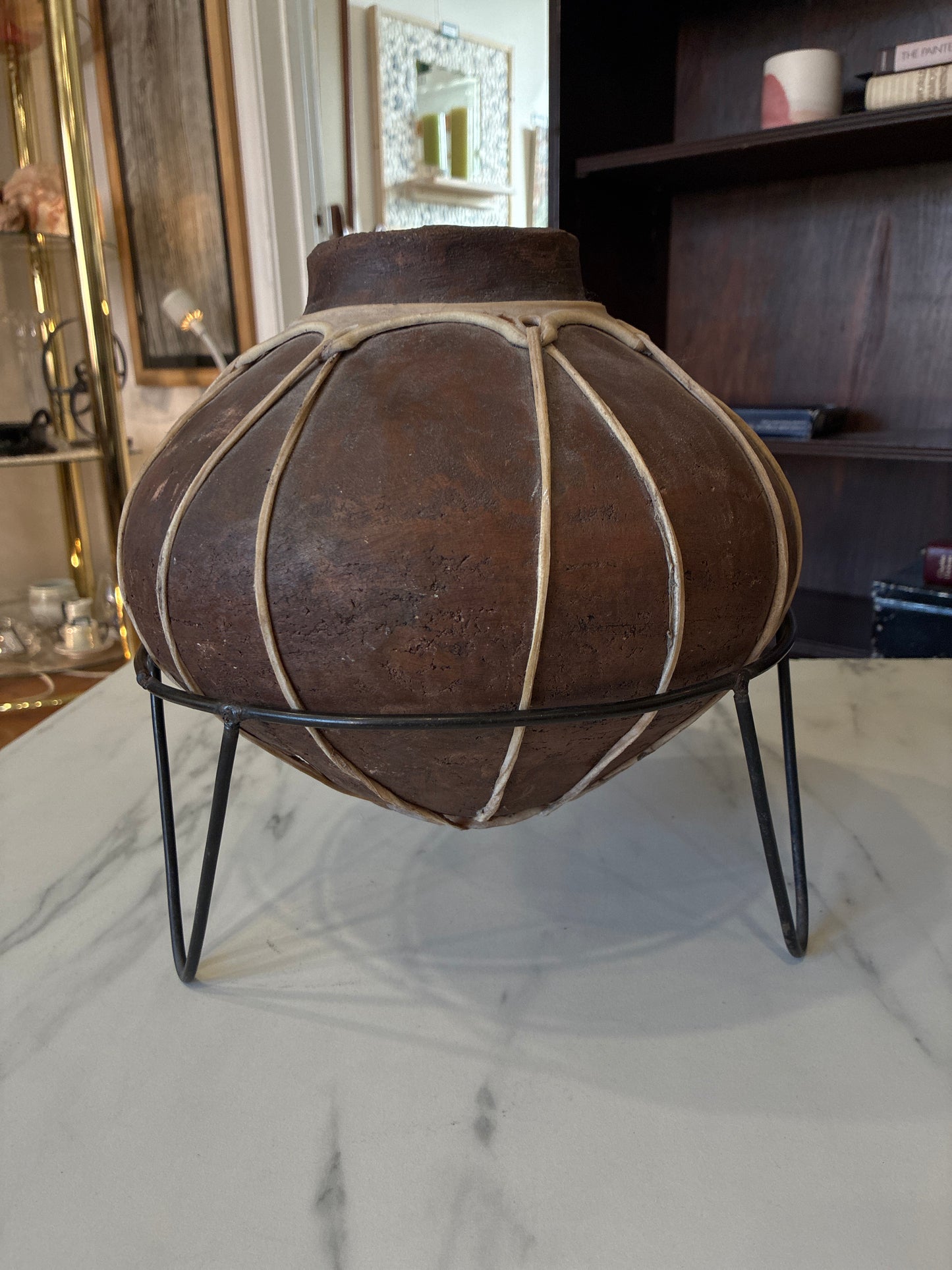 Tarahumara North Mexico Tribe Pottery with Stretched Raw Hide Design