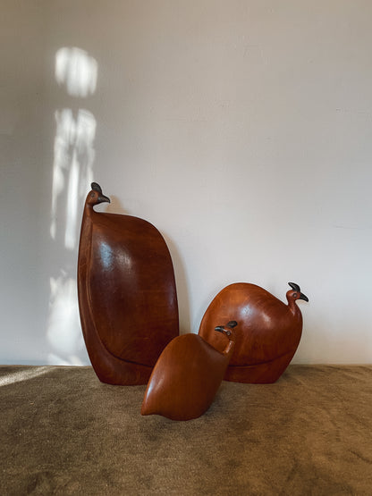 Hand carved Wooden Zimbabwean Guinea Fowl Family Trio