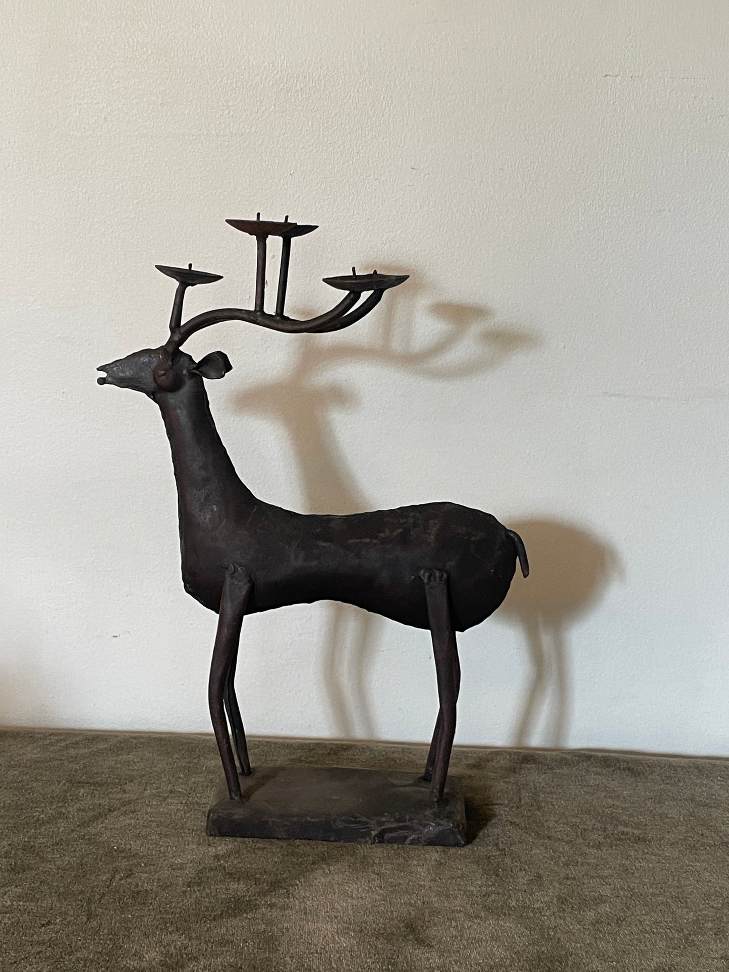 Vintage Brutalist Welded Metal Stag/Reindeer 5 Tealight Candle Holder