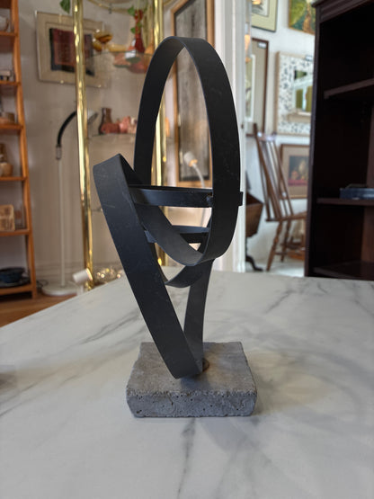Minimalist Metal Sculpture Dual Loop on Concrete Base