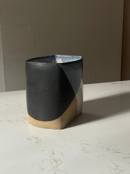 Hand Sculpted Blue Patchwork Chubby Vase Planter
