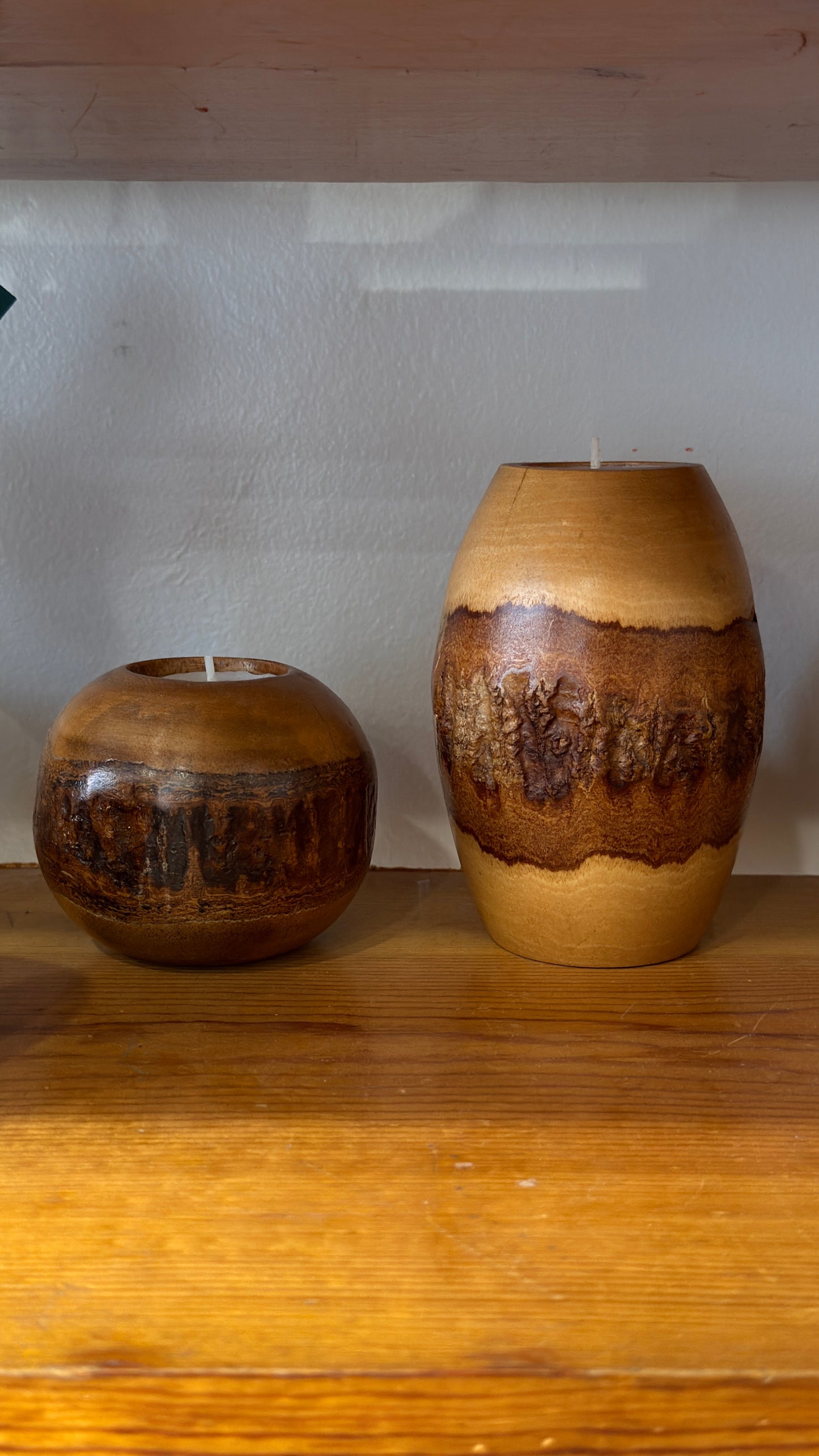 Pair of Live Edge Turned Wood Tea Light Candle Votives