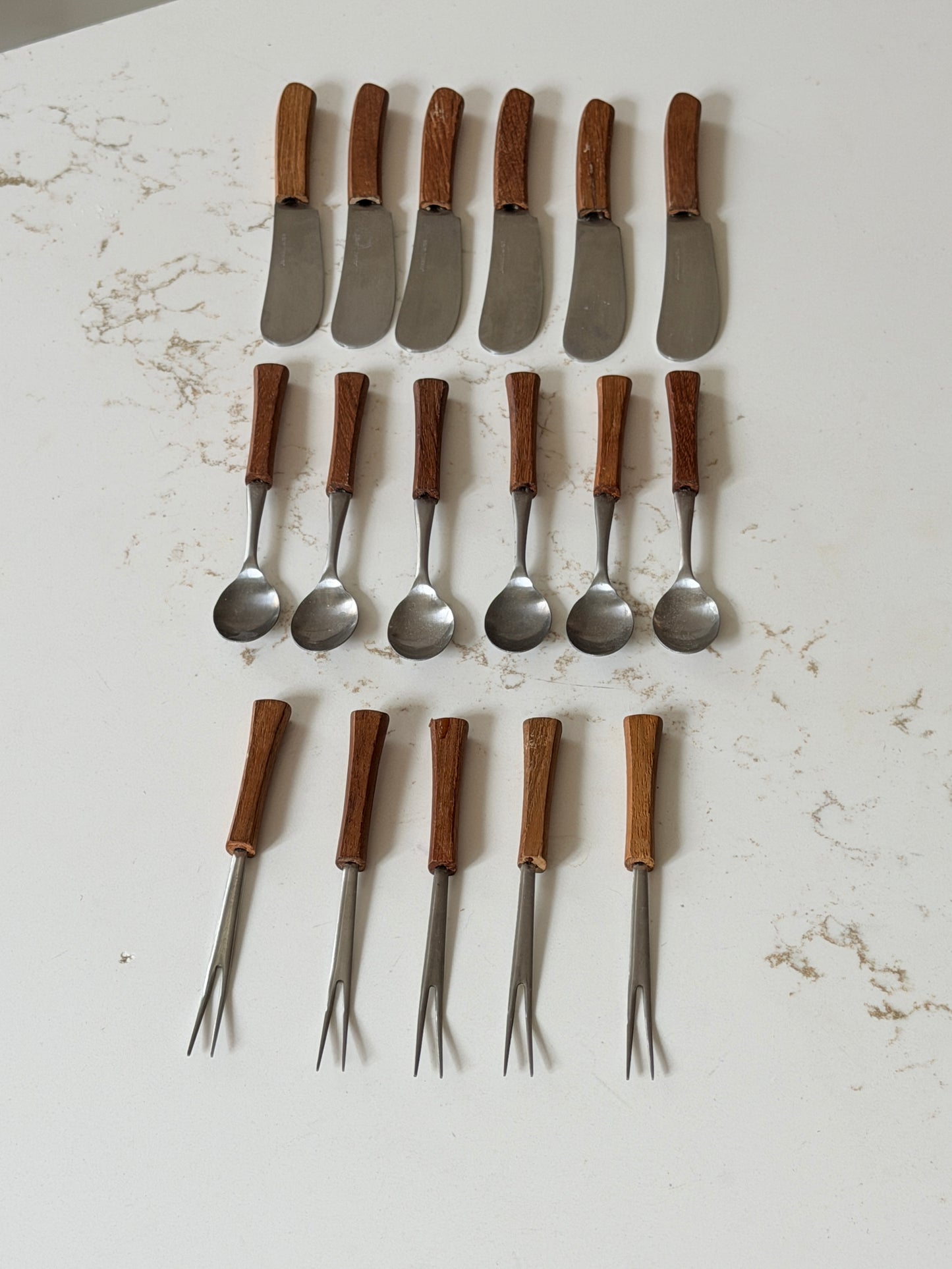 MCM Teak Handle Appetizer Forks - Set of 5