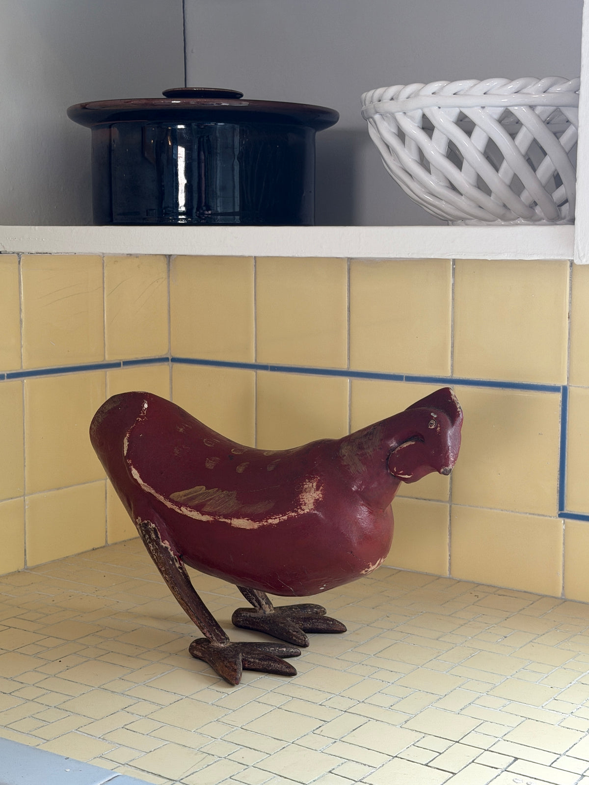 Solid Wood Chicken Folk Art Sculpture
