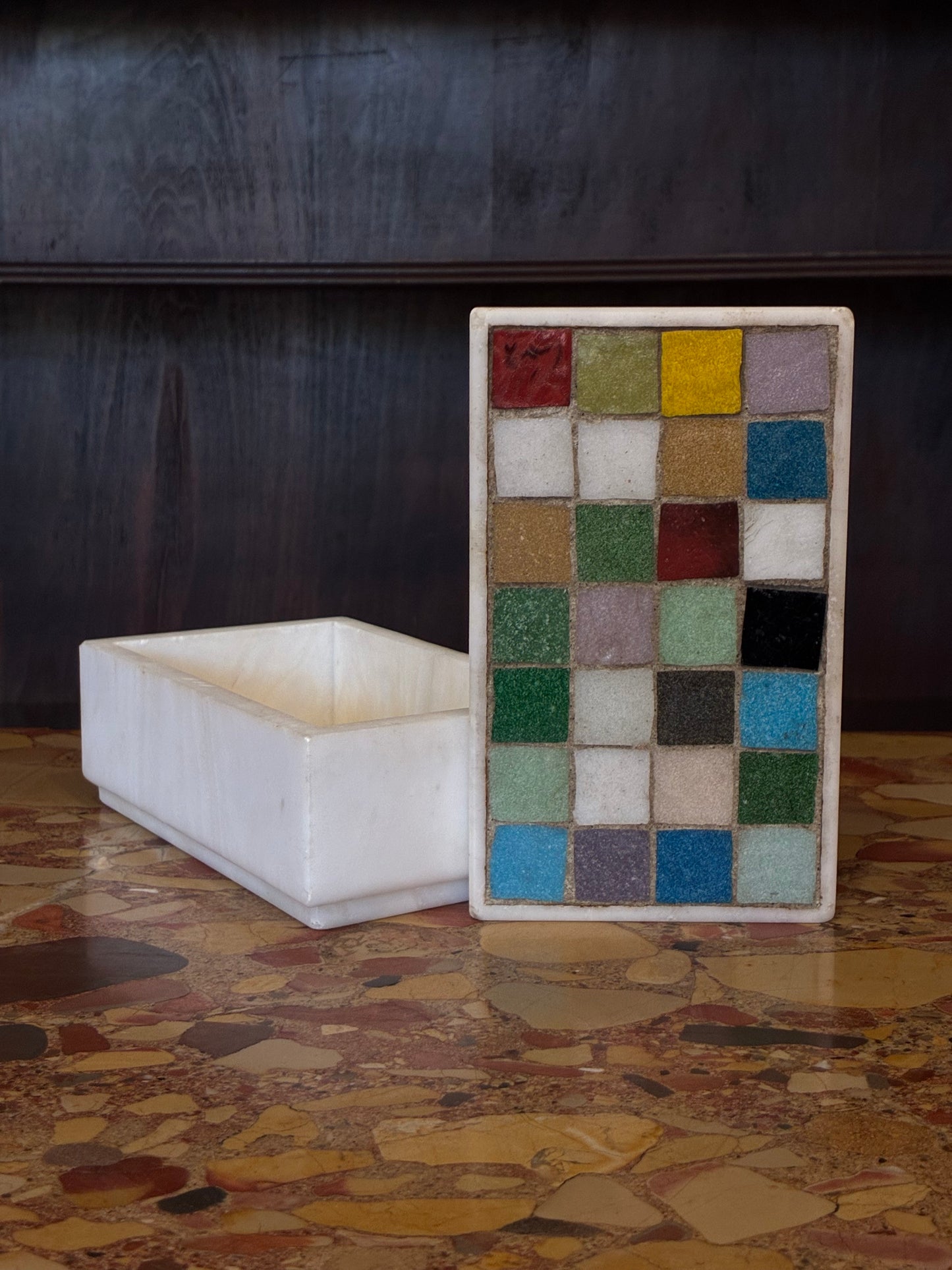 Midcentury Italian Quartz Box with Mosaic Tile Inlay by Raymor