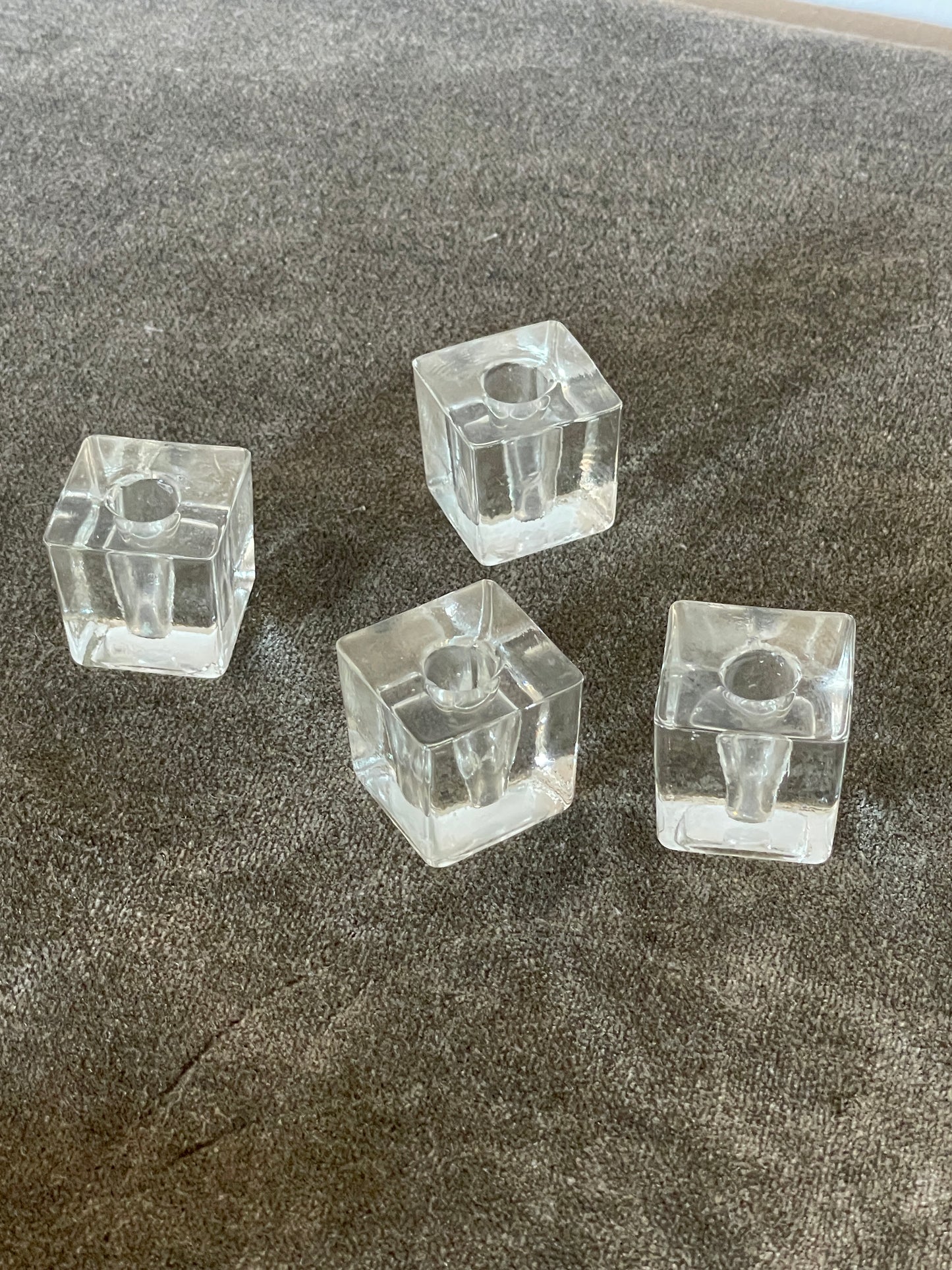 Iittalia Finnish Sculpted Glass Ice Cube Thin Taper Candle holders - Set of 4