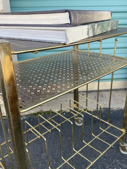 1950’s Rolling Entertainment Record Stand with Brass Cane Detail work